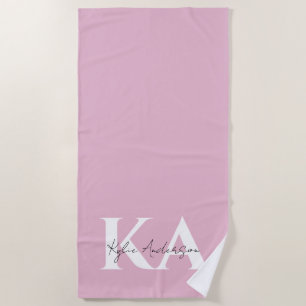 Modern Pink Personalised Monogram Name -  Beach Towel