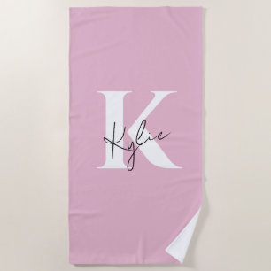 Modern Pink Personalised Monogram Name - Beach Towel