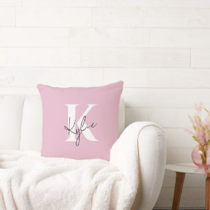 Modern Pink Personalised Monogram Name -  Cushion