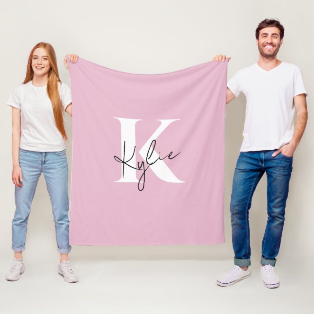 Modern Pink Personalised Monogram Name -  Fleece Blanket (In Situ)