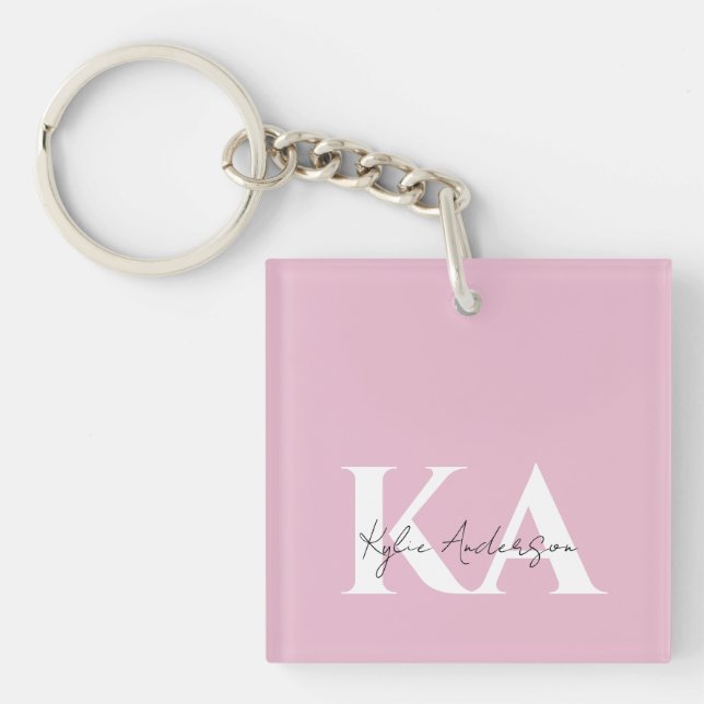 Modern Pink Personalised Monogram Name -  Key Ring (Front)