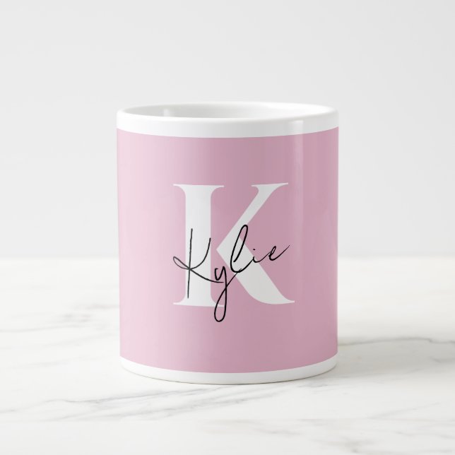 Modern Pink Personalised Monogram Name -  Large Coffee Mug (Front)