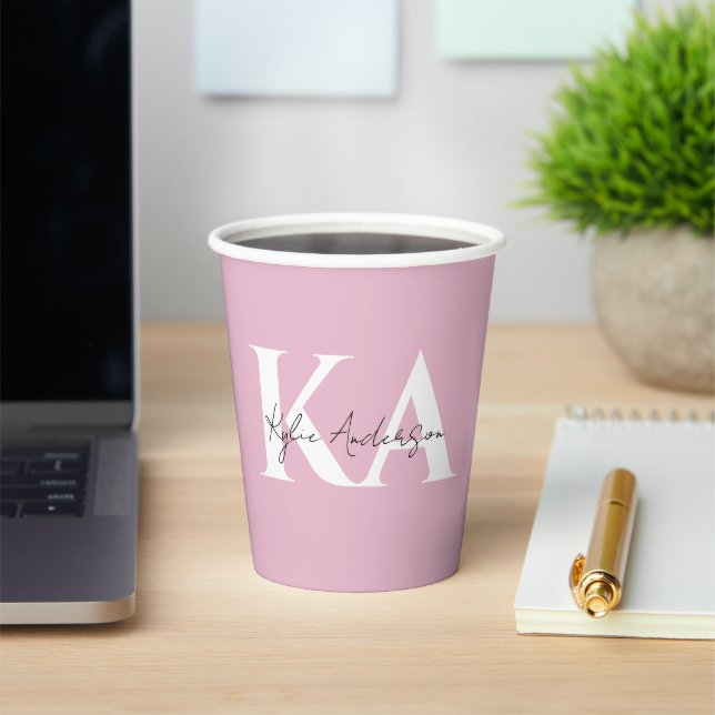 Modern Pink Personalised Monogram Name -  Paper Cups (Insitu)