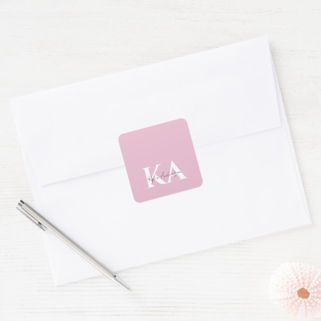 Modern Pink Personalised Monogram Name -  Square Sticker (Envelope)