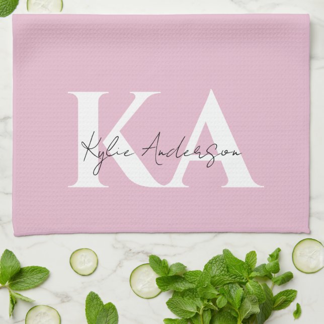 Modern Pink Personalised Monogram Name -  Tea Towel (Folded)