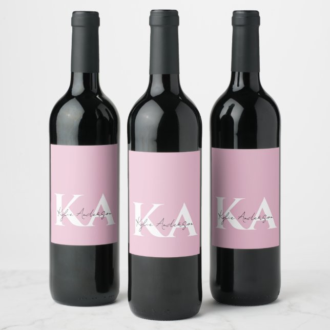 Modern Pink Personalised Monogram Name -  Wine Label (Bottles)