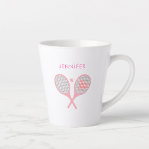 Modern Pink Personalized Name Tennis  Latte Mug