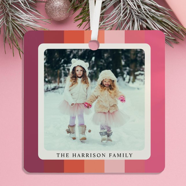 Modern Pink Photo Christmas Metal Tree Decoration (Creator Uploaded)