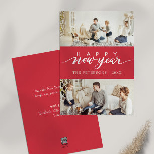 Modern Pink Photo Collage New Year Holiday Card