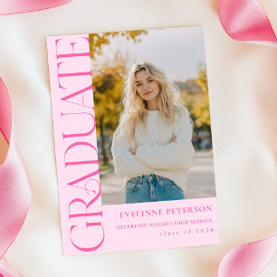 Modern Pink Photo Graduation Invitation