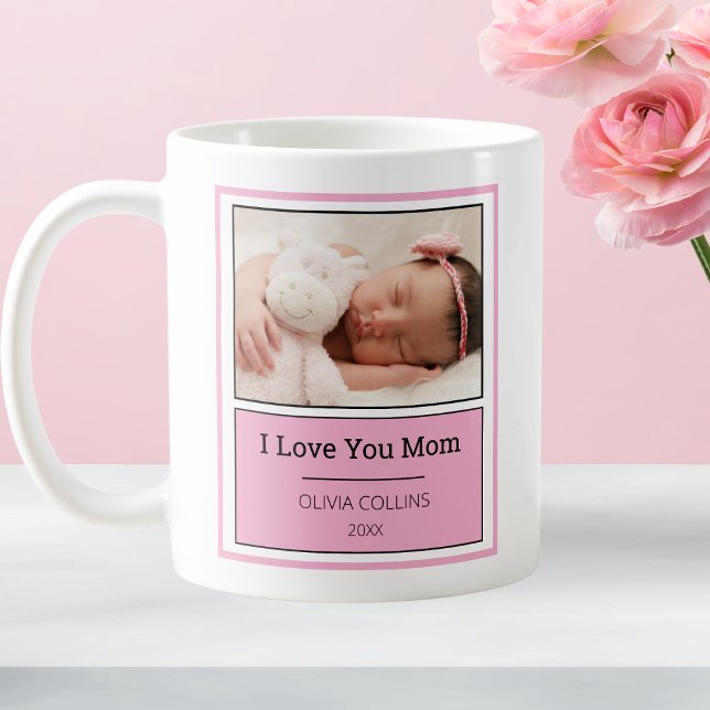 Modern Pink Photo Personalised Mothers Day Baby Coffee Mug (Modern Pink Photo Personalized Mothers Day Baby Coffee Mug)