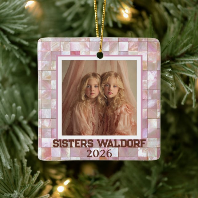 Modern Pink Photo | Sisters Christmas Ornament (Tree)