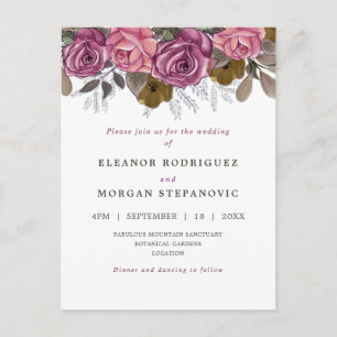 Modern pink piurple rose border wedding invitation postcard