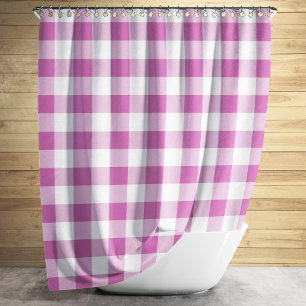 Modern Pink Plaid Gingham Check Shower Curtain