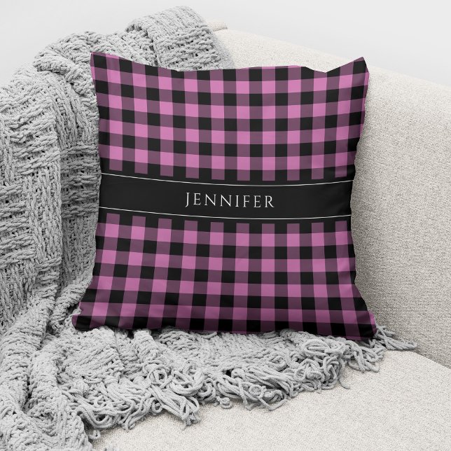 Modern Pink Plaid Gingham Name Cushion (Creator Uploaded)