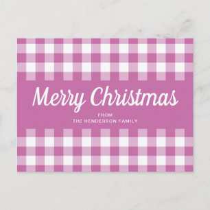 Modern Pink Plaid Merry Christmas  Postcard