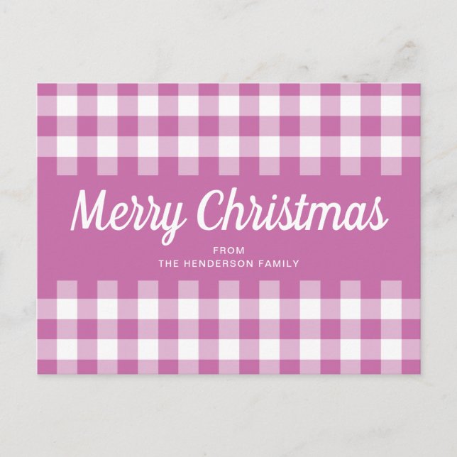 Modern Pink Plaid Merry Christmas  Postcard (Front)