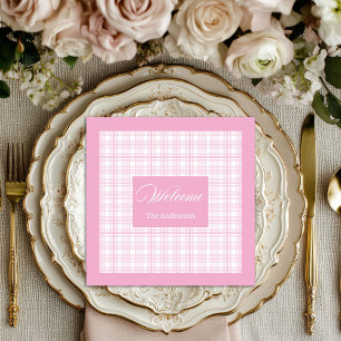 Modern Pink Plaid Napkins Personalised Elegant