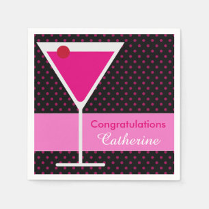 Modern Pink Polka Dot Martini Congratulation Party Napkin
