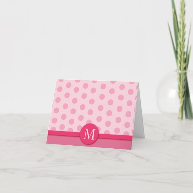 Modern Pink Polka Dot Note Card Thank you (Front)