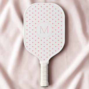 Modern Pink Polka Dot Pattern Initial Monogram Pickleball Paddle