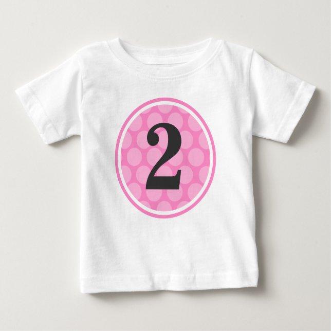 Modern Pink Polka Dot Second Birthday Girl Baby T-Shirt (Front)