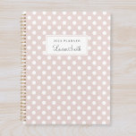 Modern Pink Polka Dots Planner<br><div class="desc">Custom-designed planner notebook featuring white polka dots on dusty pink colour with personalised name..</div>