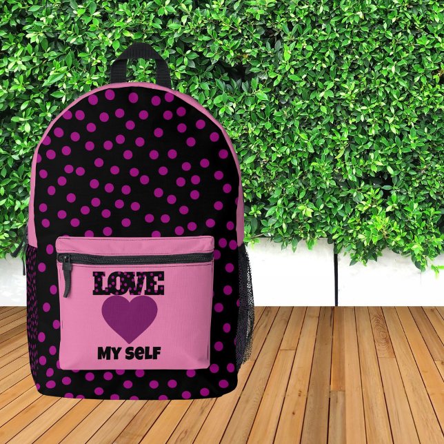 Modern Pink Polka Dots Printed Backpack (Creator Uploaded)