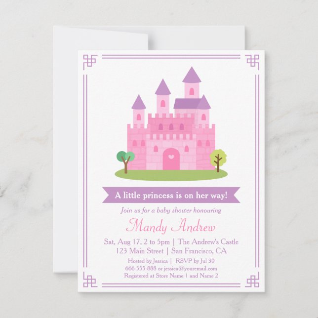 Modern Pink Princess Castle Baby Girl Shower Party Invitation (Front)