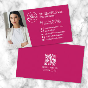 Modern Pink Professional QR Code Photo Logo Business Card
