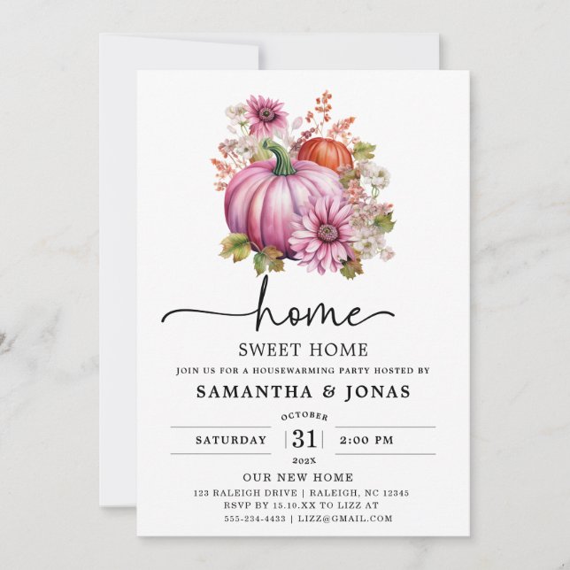 Modern Pink Pumpkin Fall Housewarming Party Invitation (Front)