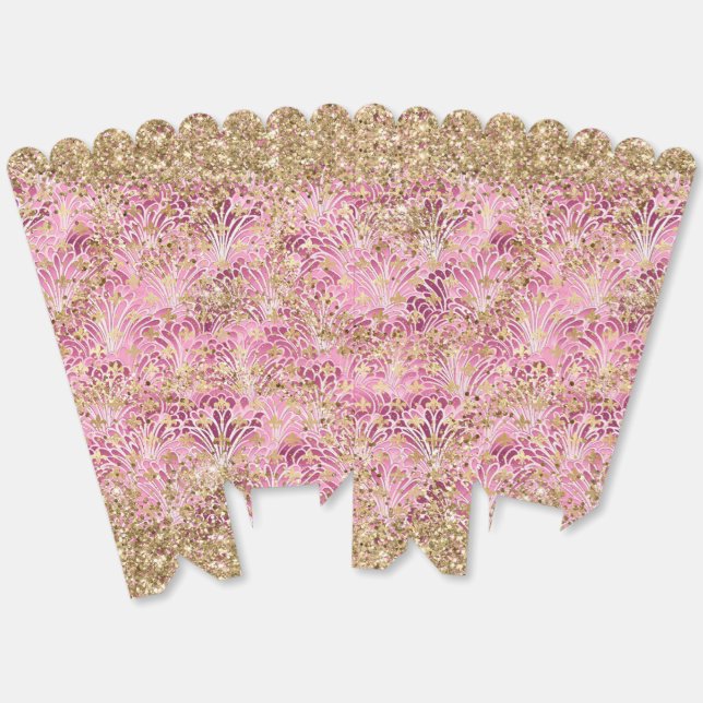 Modern Pink Purple Abstract Floral Gold Glitter Favour Box (Unfolded)