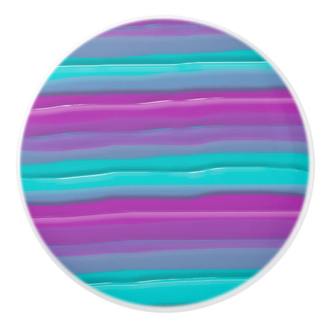 Modern Pink Purple Aqua  Stripes Ceramic Knob (Front)
