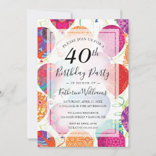 Modern Pink Purple Balloons 40th Birthday Party Invitation