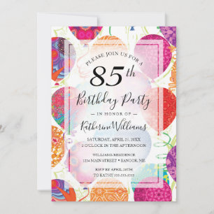Modern Pink Purple Balloons 85th Birthday Party Invitation