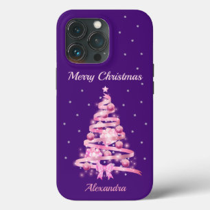 Modern Pink Purple Christmas Tree Name Custom iPhone 13 Pro Case