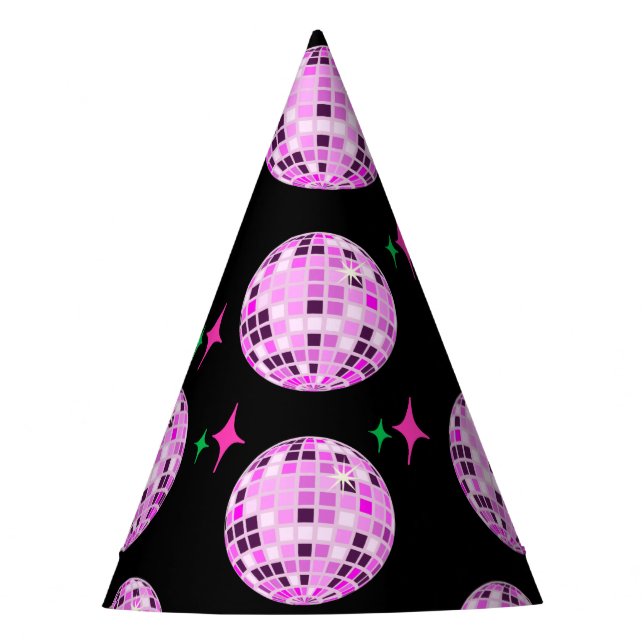 Modern Pink Purple Disco Ball Black Party Party Hat (Front)