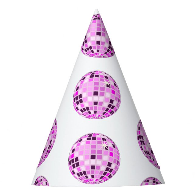 Modern Pink Purple Disco Ball Drawing White  Party Hat (Front)