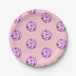 Modern Pink Purple Disco Ball Pattern Pastel Pink Paper Plate