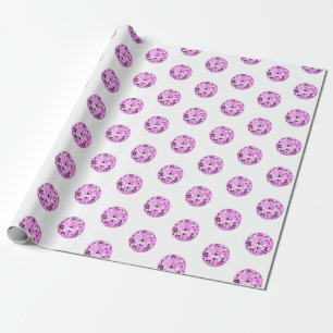 Modern Pink Purple Disco Ball Pattern White Wrapping Paper