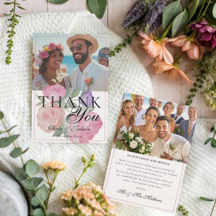 Modern Pink & Purple Floral Wedding Thank You  Card