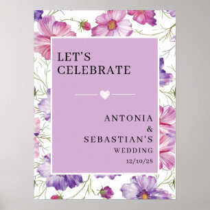 Modern Pink Purple Floral Welcome Wedding Poster