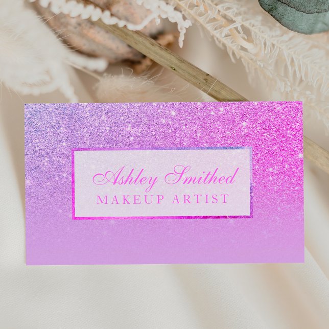 Modern pink purple glitter lavender ombre makeup business card (Creator Uploaded)
