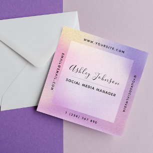 Modern Pink Purple Gradient Social Media QR Code Square Business Card