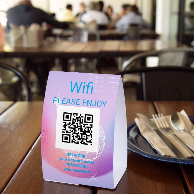 Modern Pink Purple Gradient Wi-Fi QR Code Table Si (Insitu(Restaurant))
