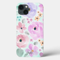  Modern Pink Purple Green Watercolor Floral Art