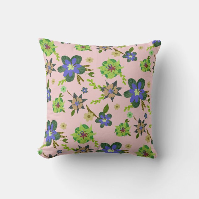 Modern Pink Purple Hibiscus Pattern Cushion (Front)