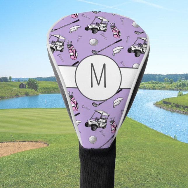 Modern Pink Purple Lady Golfer Cute Custom Initial Golf Head Cover (Creator Uploaded)