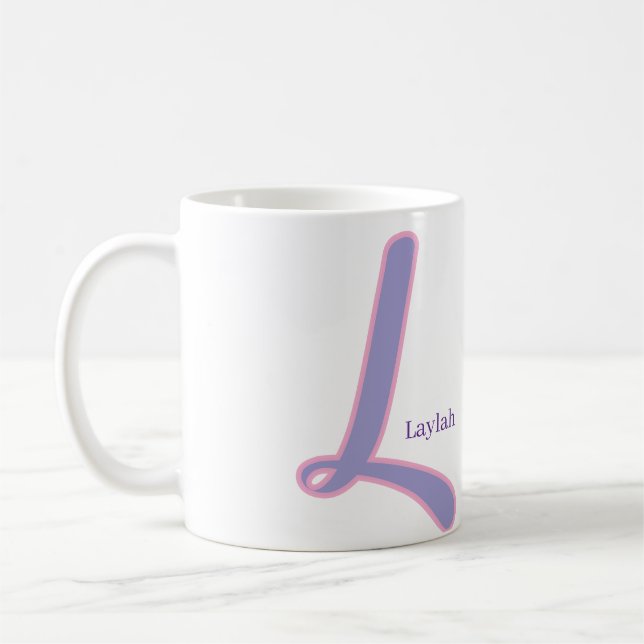 Modern Pink & Purple Monogram Personalized Name L Coffee Mug (Left)