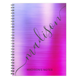 Modern Pink Purple Ombre Metal Monogram Script Notebook